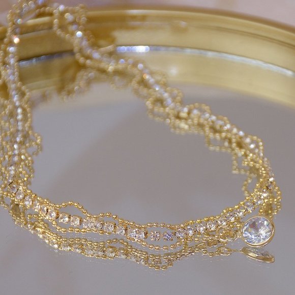 Jewelry - NEW 14K Gold Plated 2CT Solitaire Diamond Choker Necklace